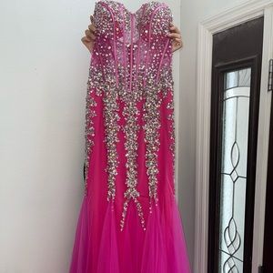 Prom, hot pink with sequins, mermaid style, size 2